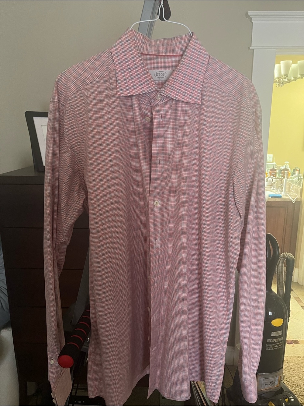 Eton Pink and White Micro-Check Spread Collar Dress Shirt